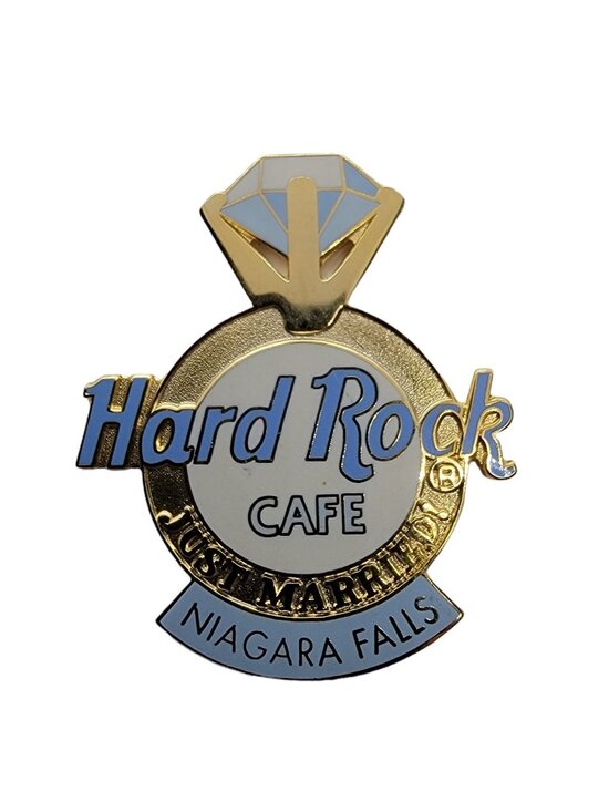 Hard Rock Cafe Niagara Falls NY 2002 "Just Married" Diamond Wedding Ring Pin - Picture 4 of 4